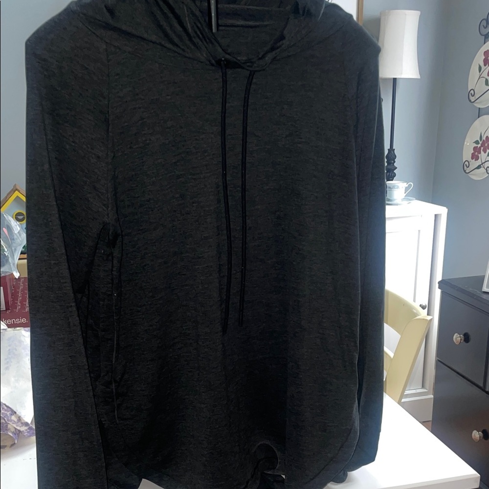 Summer Sale Markdown Athleta Black Hooded  Top Length 23”, Pit to Pit 18”
